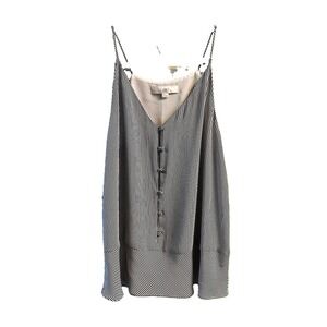LOFT Women's Black & White Striped Tank Spaghetti Strap V-Neck Button Front M